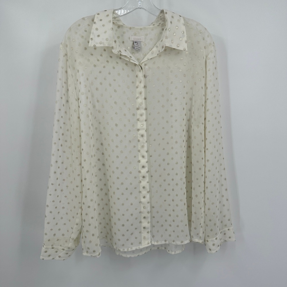 Chicos Womens Sheer Metallic Polka Dot Top Size 3 US XL Festive Office Elegant